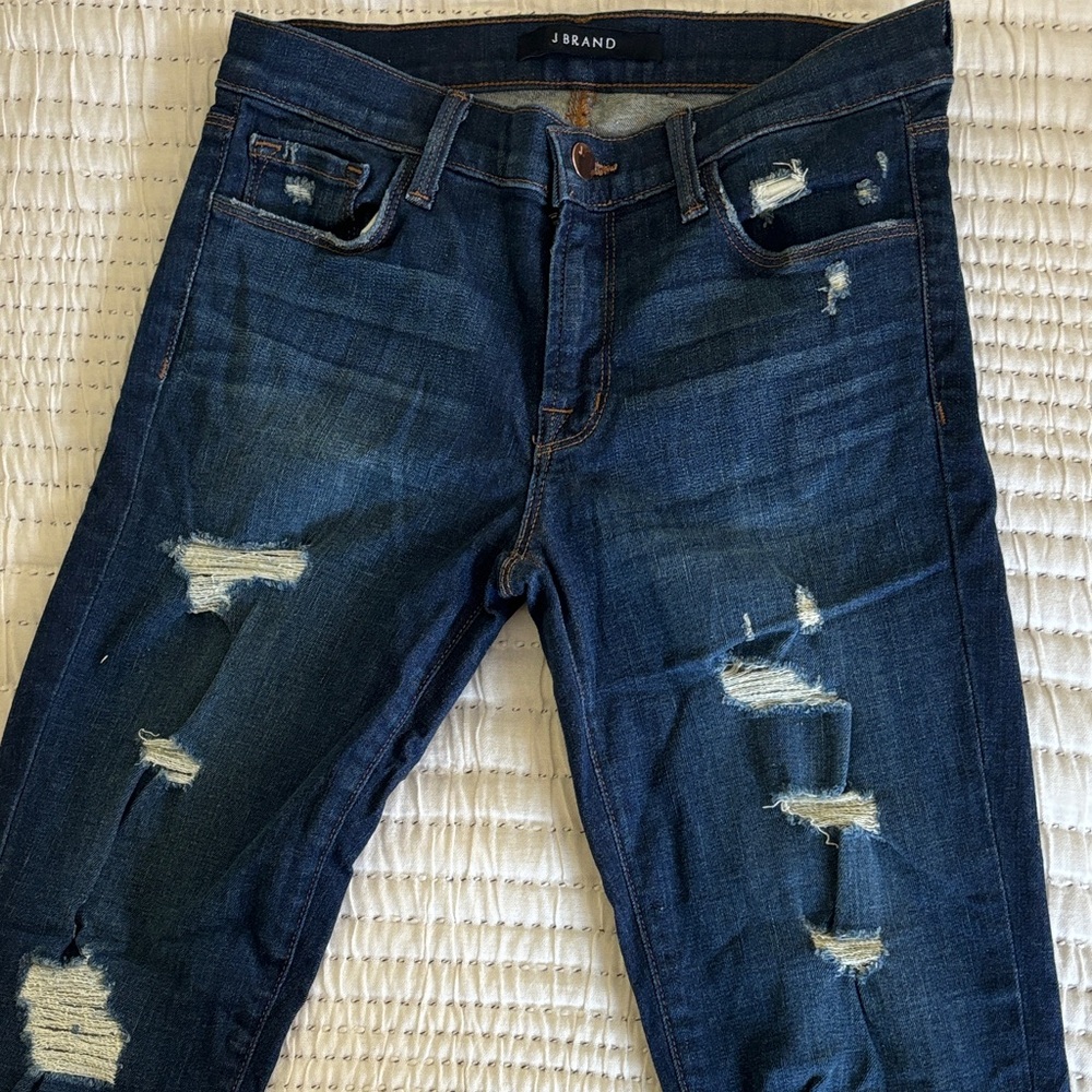 J Brand Women’s  Dark Blue Distressed Skinny Jeans (Demented Troubl)